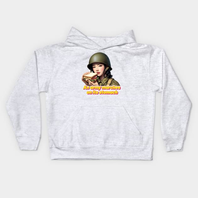 An Army Marches on Its Stomach Kids Hoodie by Rawlifegraphic